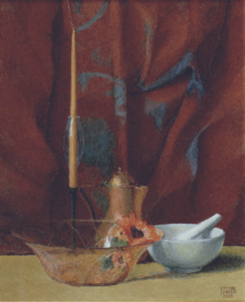 Coppa di vetro rosa, pestello