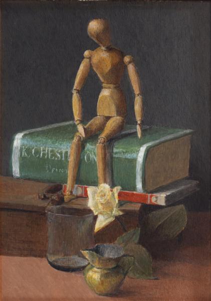 Manichino, libri, rosa gialla
